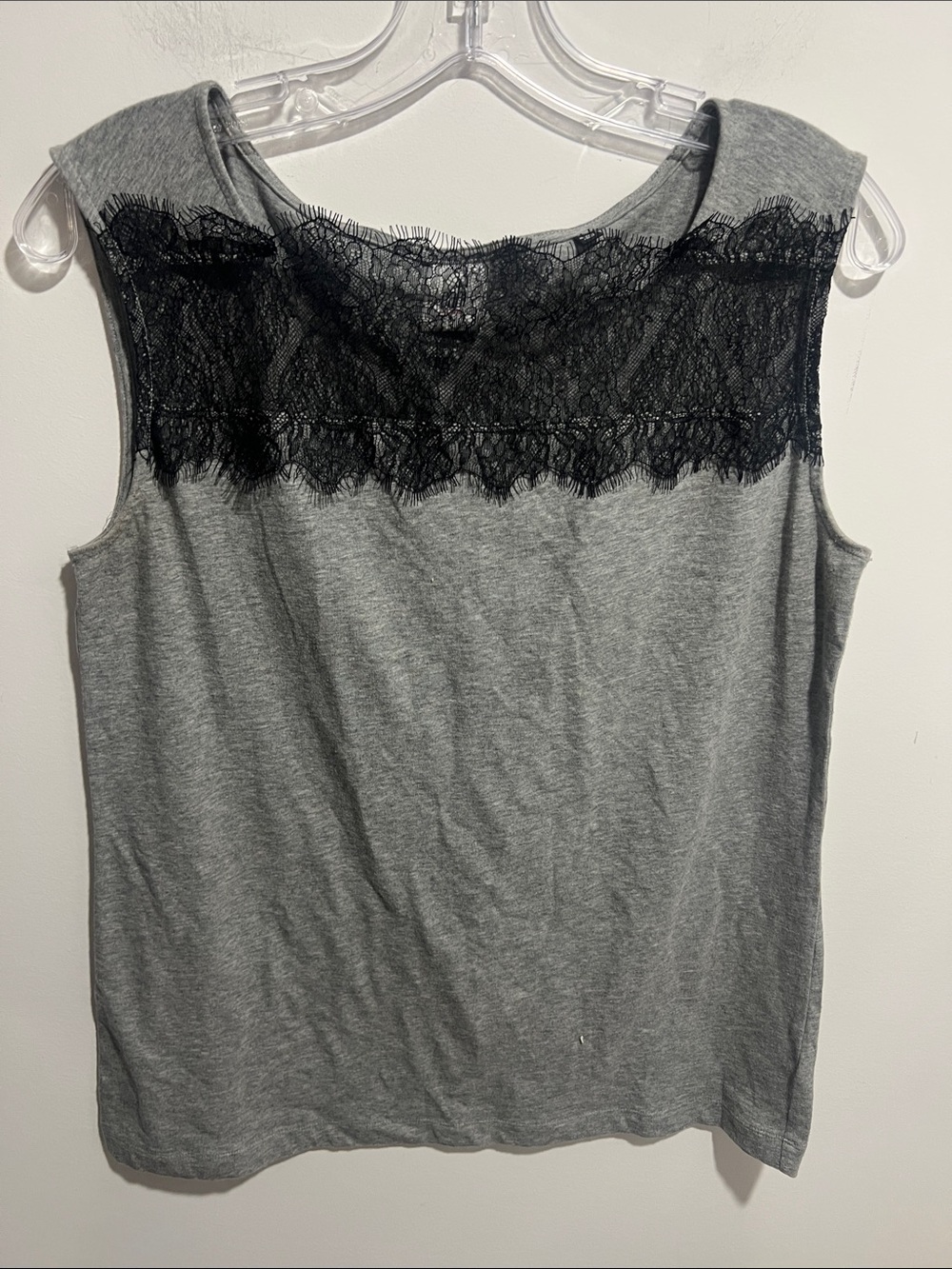 Cabi Grey Tank with Black Lace Yoke Size Small
